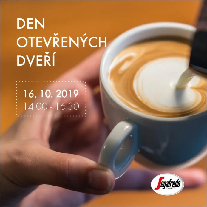 Pozvánka na den otevřených dveří v roce 2019 s obrázkem kávy
